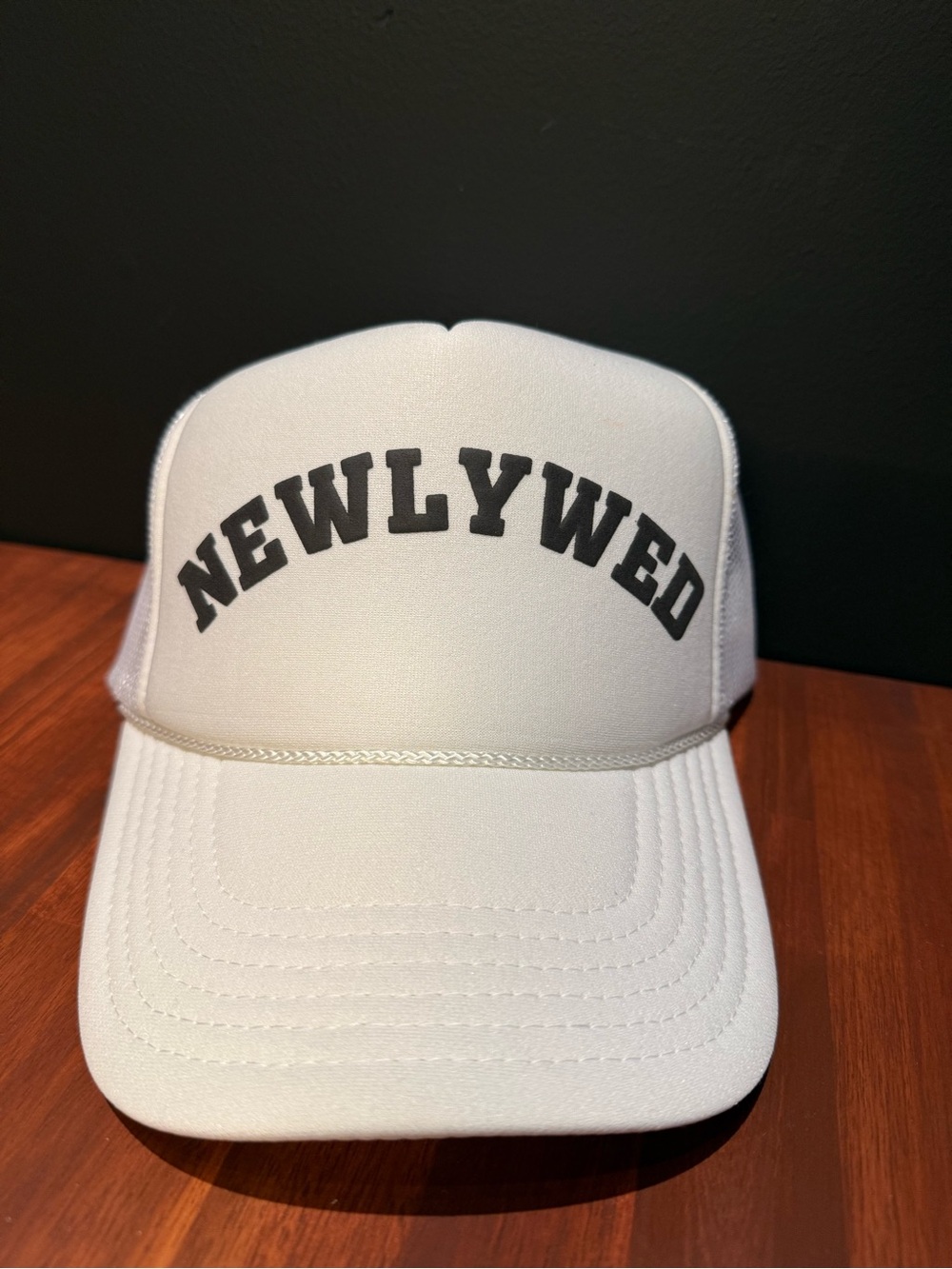 Anthropologie White Trucker Cap with Black NEWLYWED Text
